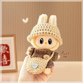 New baby clothes 17cm labubu sweater hat satchel crochet set creative vinyl labubu doll accessories