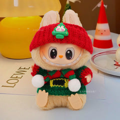 Labubu baby clothes vinyl doll labubu christmas sweater hat set plush doll pendant gift