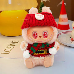 Labubu baby clothes vinyl doll labubu christmas sweater hat set plush doll pendant gift