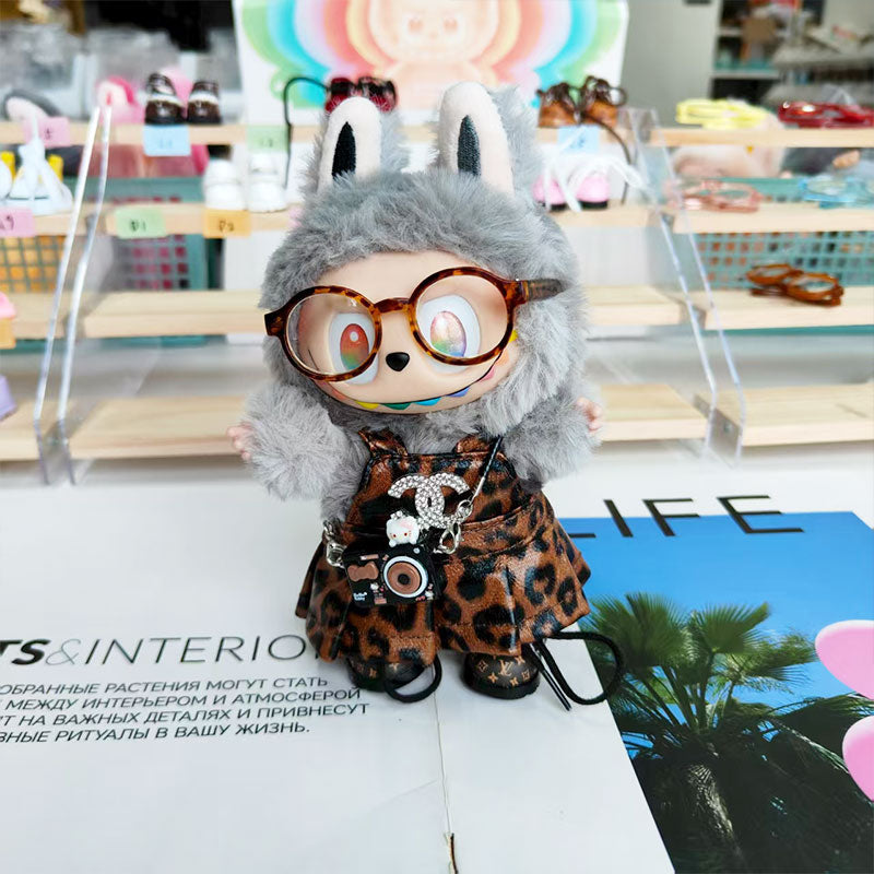 Labubu's clothes cc leopard print skirt and some accessories 17cm Doll clothes