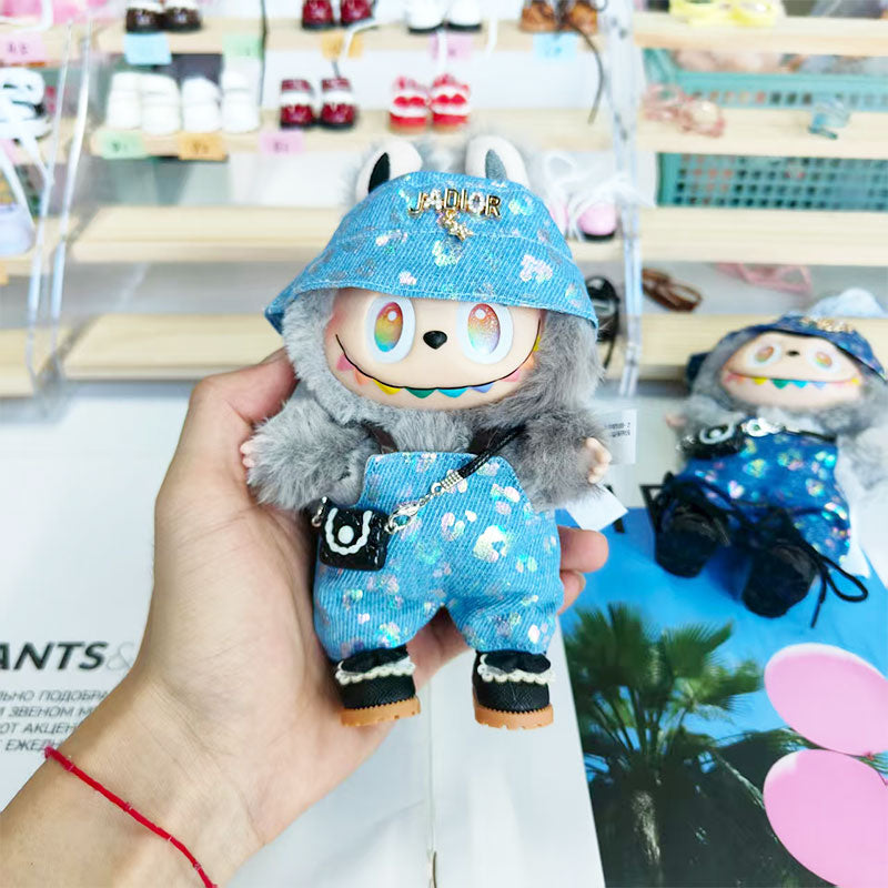 Labubu's clothes jadior Denim overalls and some accessories 17cm Doll clothes