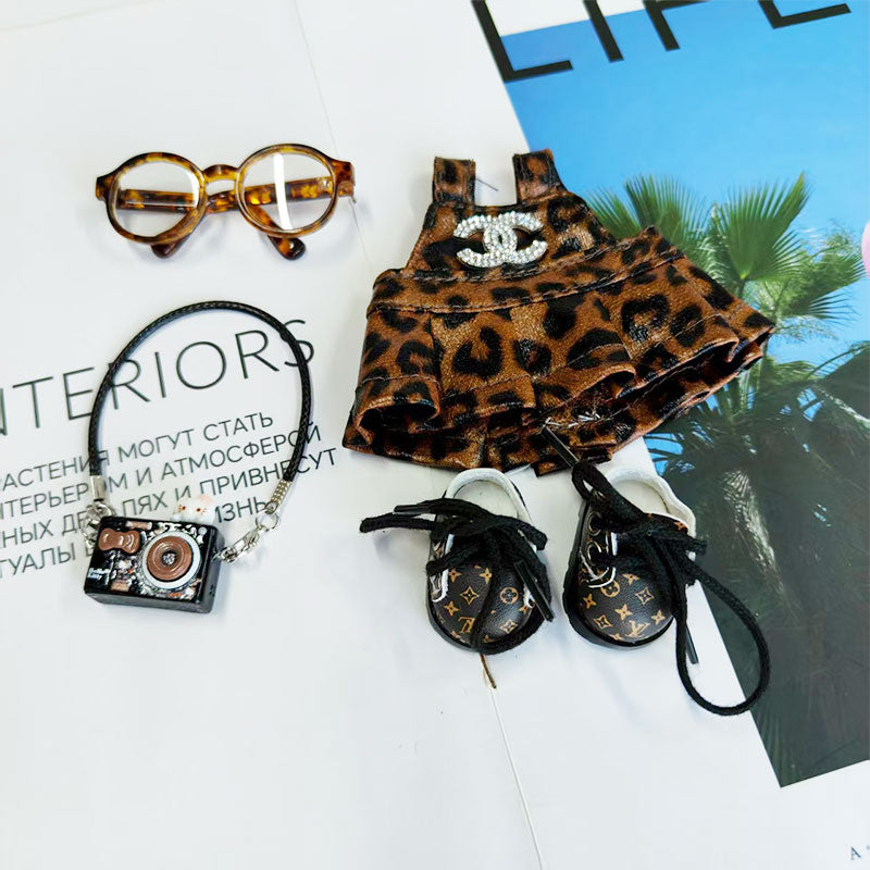 Labubu's clothes cc leopard print skirt and some accessories 17cm Doll clothes