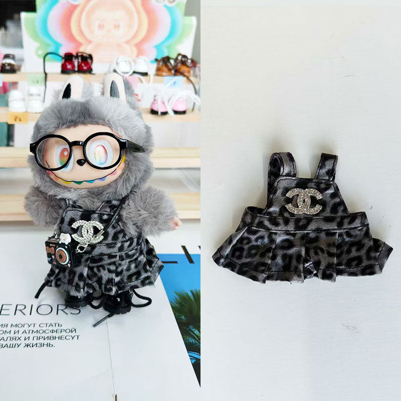 Labubu's clothes cc leopard print skirt and some accessories 17cm Doll clothes
