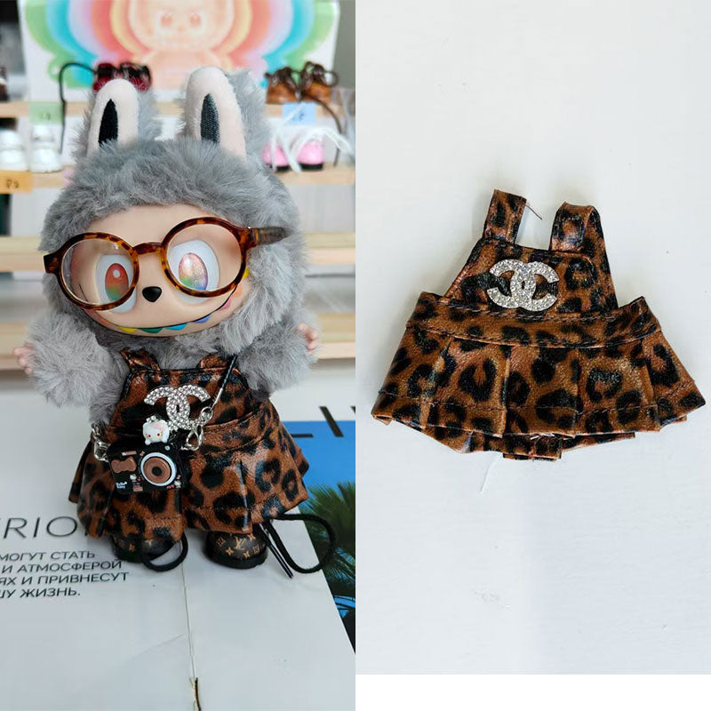Labubu's clothes cc leopard print skirt and some accessories 17cm Doll clothes