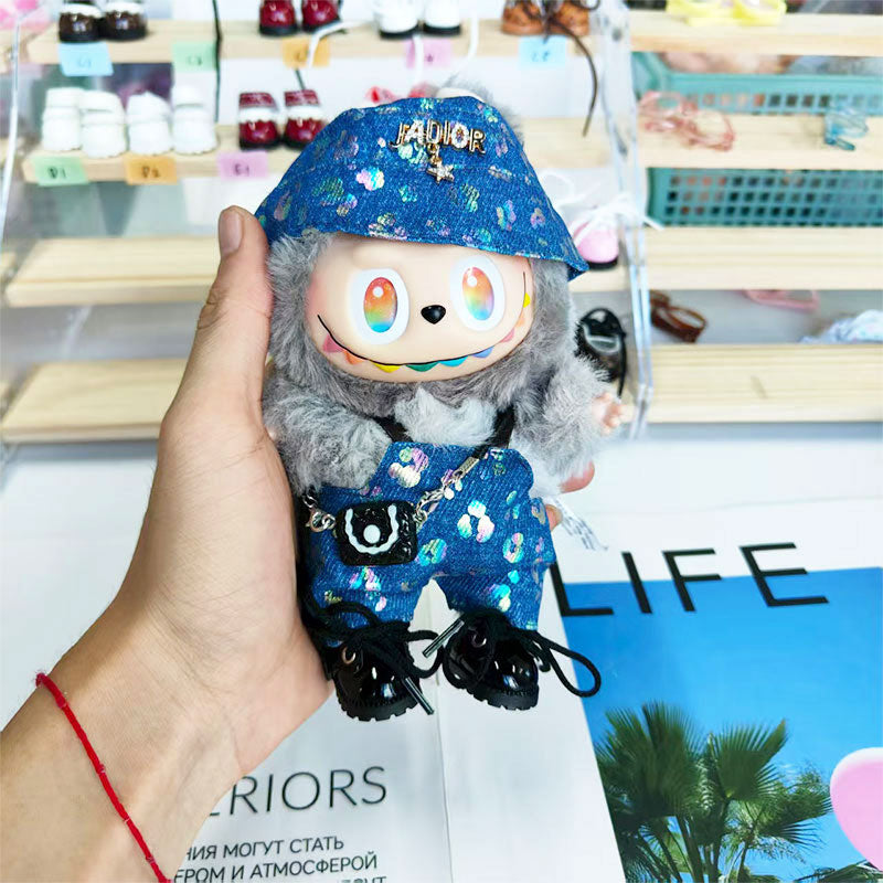 Labubu's clothes jadior Denim overalls and some accessories 17cm Doll clothes