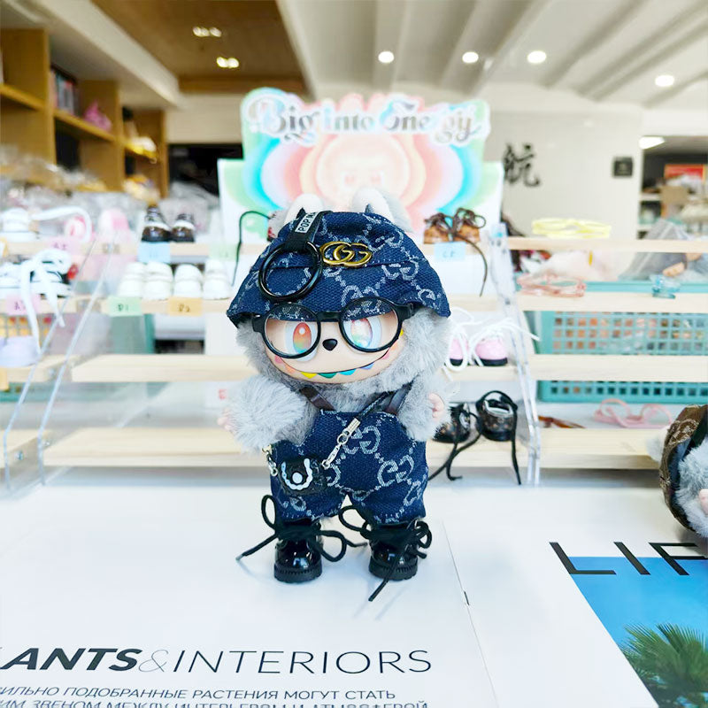 Labubu's clothes cc Denim overalls and some accessories 17cm Doll clothes