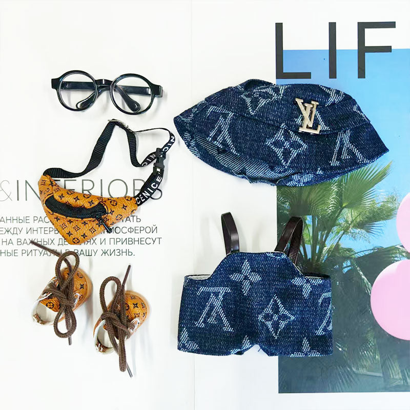 Labubu's clothes lv Printed Overalls and some accessories 17cm Doll clothes