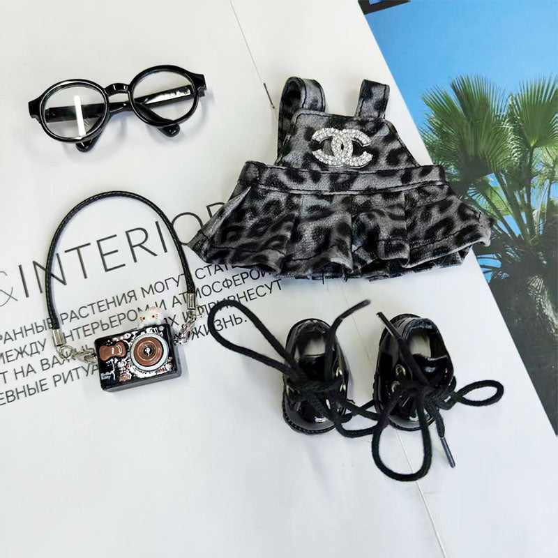 Labubu's clothes cc leopard print skirt and some accessories 17cm Doll clothes