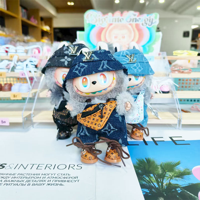 Labubu's clothes lv Printed Overalls and some accessories 17cm Doll clothes