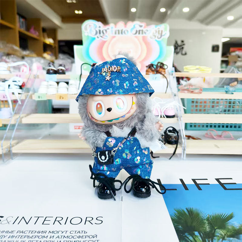 Labubu's clothes jadior Denim overalls and some accessories 17cm Doll clothes