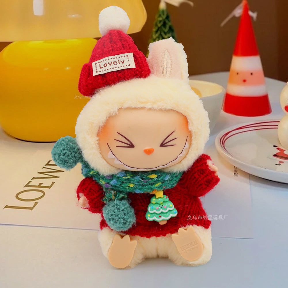 Labubu baby clothes vinyl doll labubu christmas sweater hat set plush doll pendant gift
