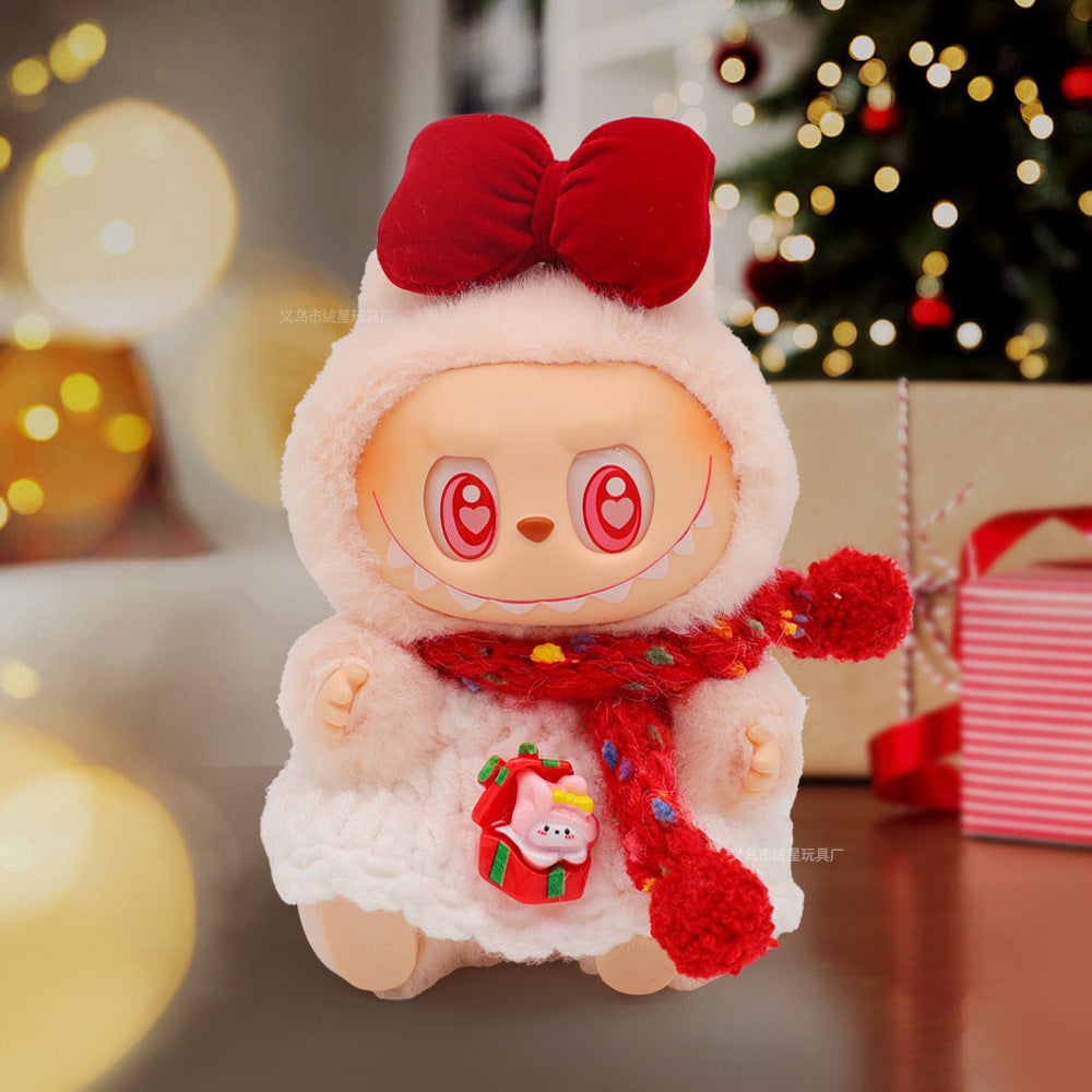 Labubu baby clothes vinyl doll labubu christmas sweater hat set plush doll pendant gift