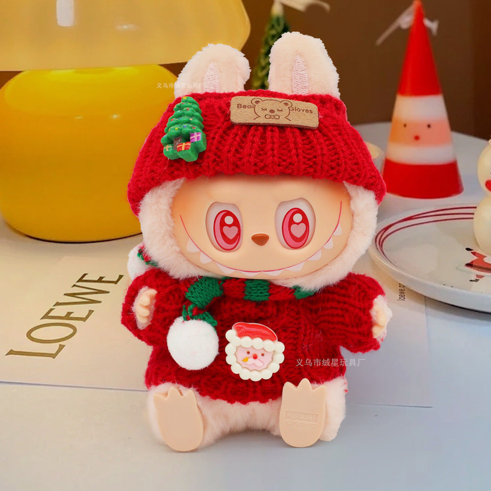 Labubu baby clothes vinyl doll labubu christmas sweater hat set plush doll pendant gift
