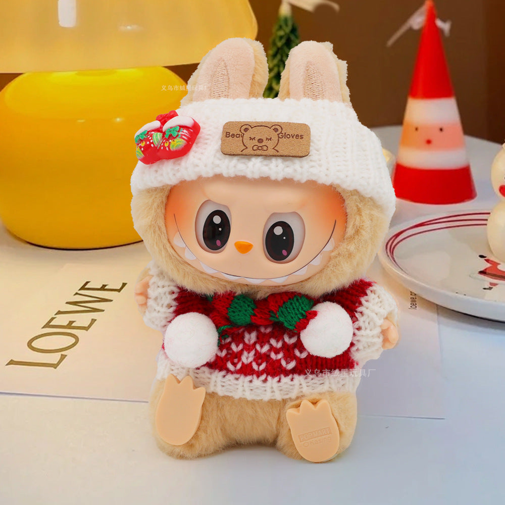 Labubu baby clothes vinyl doll labubu christmas sweater hat set plush doll pendant gift