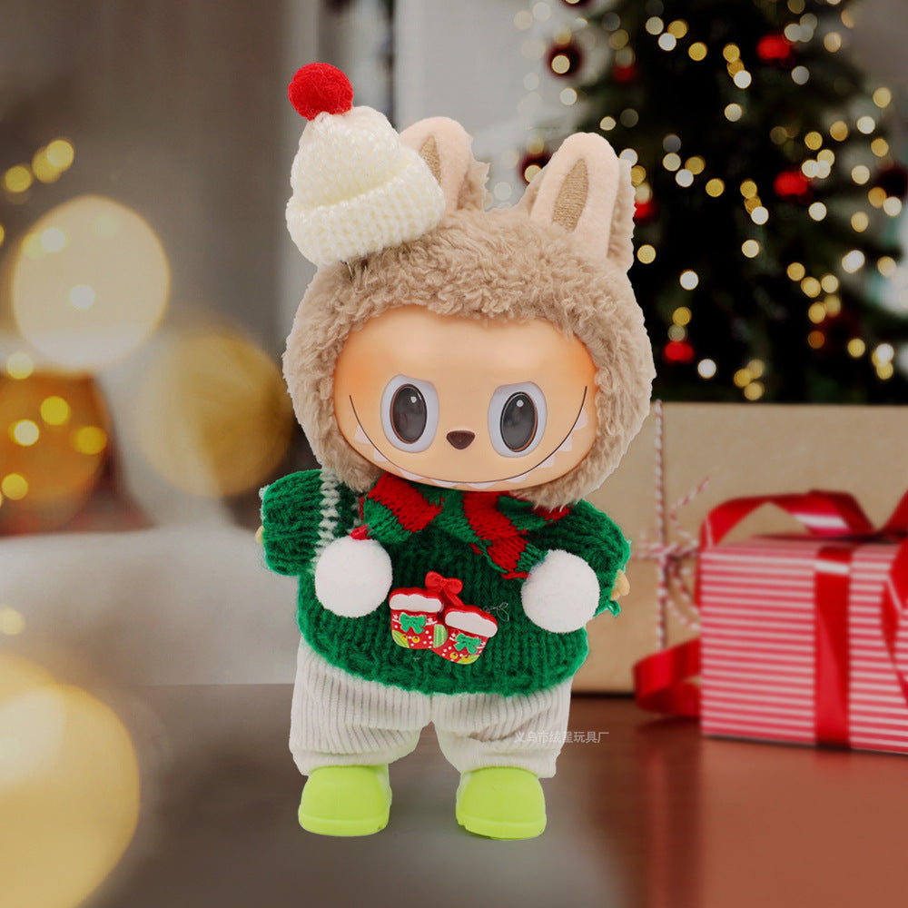 Labubu baby clothes vinyl doll labubu christmas sweater hat set plush doll pendant gift