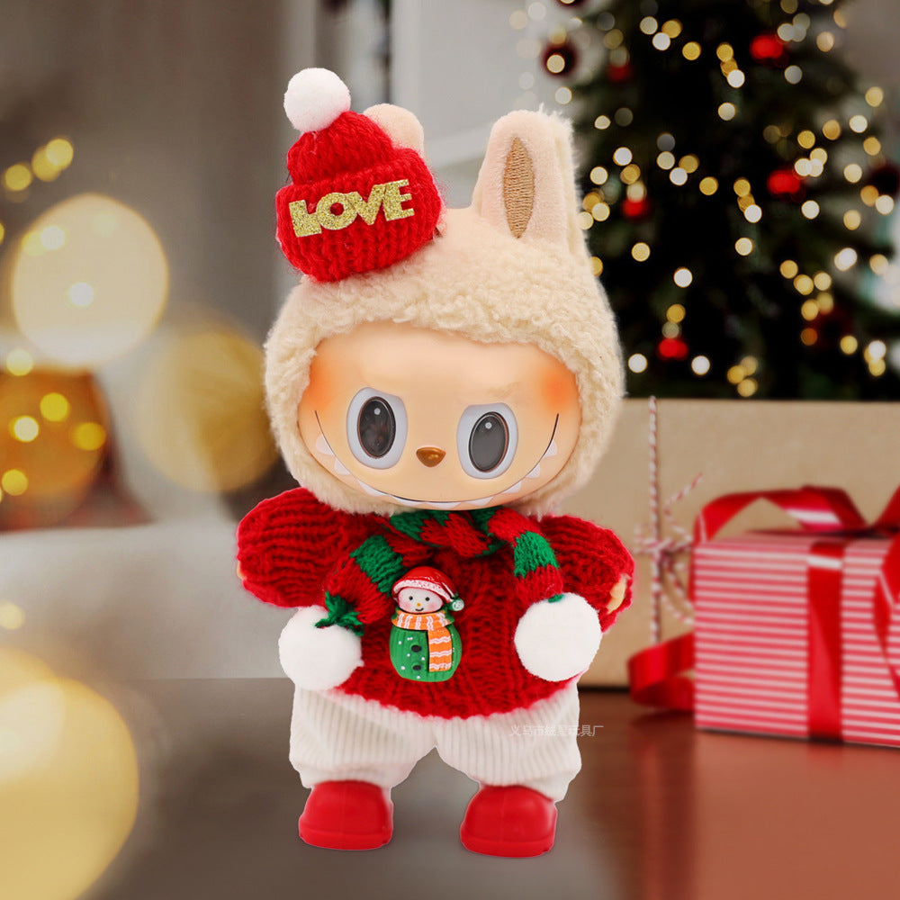 Labubu baby clothes vinyl doll labubu christmas sweater hat set plush doll pendant gift