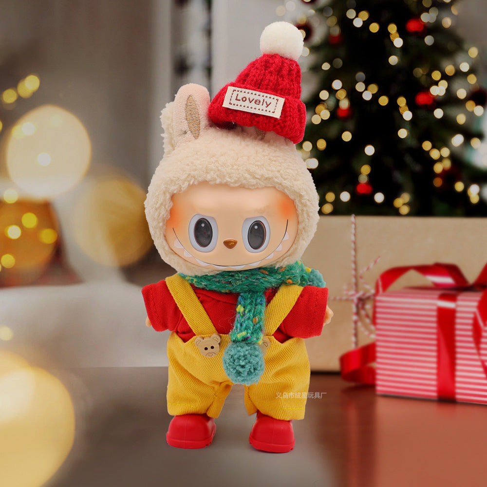 Labubu baby clothes vinyl doll labubu christmas sweater hat set plush doll pendant gift