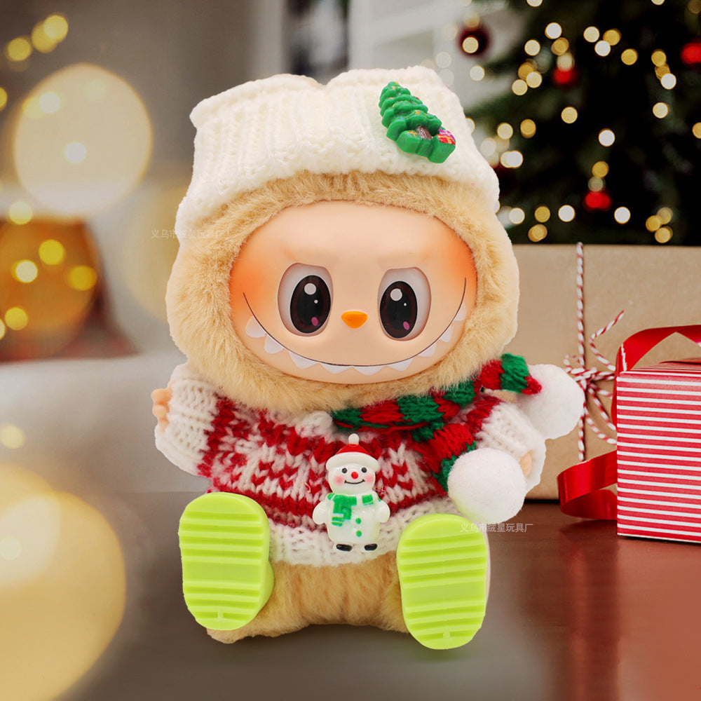 Labubu baby clothes vinyl doll labubu christmas sweater hat set plush doll pendant gift