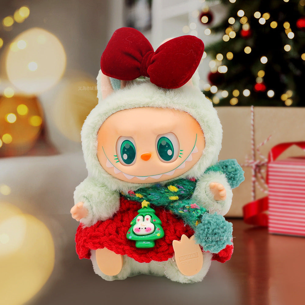 Labubu baby clothes vinyl doll labubu christmas sweater hat set plush doll pendant gift