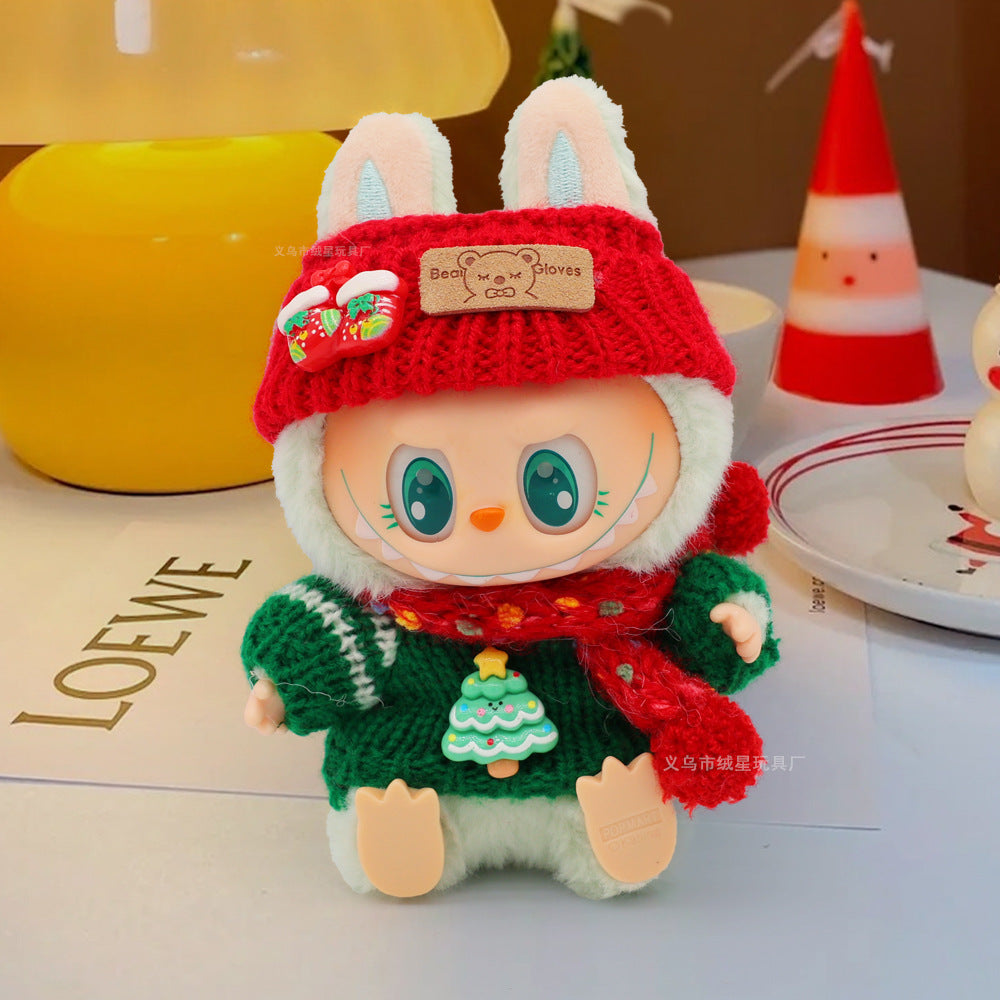 Labubu baby clothes vinyl doll labubu christmas sweater hat set plush doll pendant gift