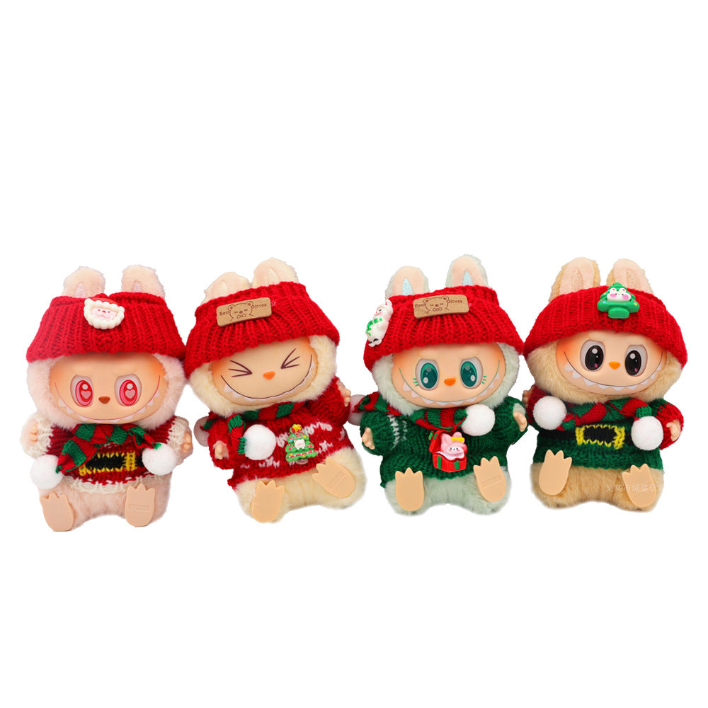 Labubu baby clothes vinyl doll labubu christmas sweater hat set plush doll pendant gift