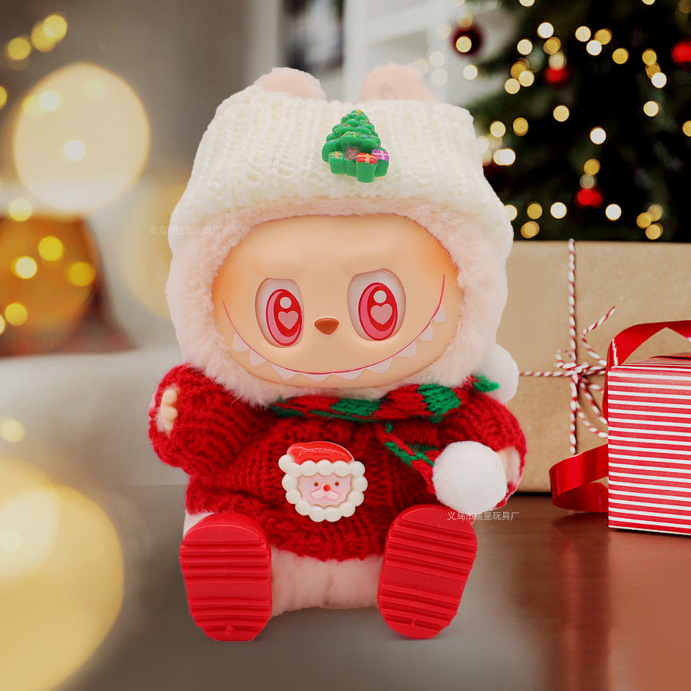 Labubu baby clothes vinyl doll labubu christmas sweater hat set plush doll pendant gift