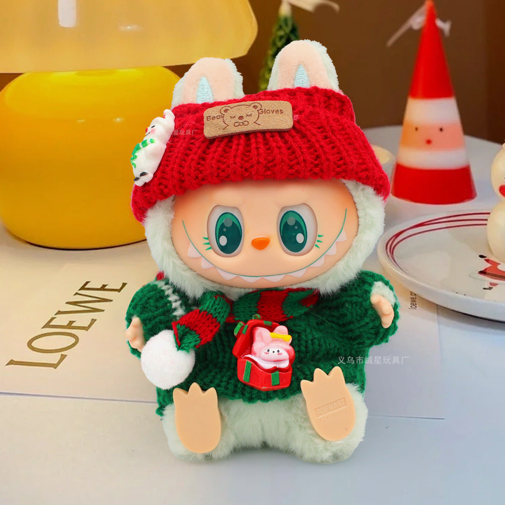 Labubu baby clothes vinyl doll labubu christmas sweater hat set plush doll pendant gift
