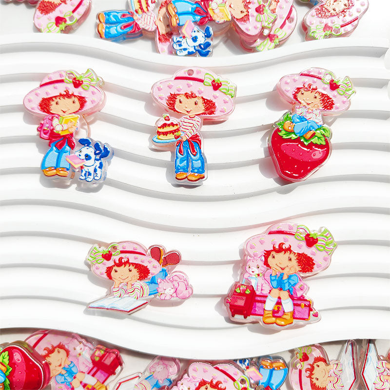 Strawberry Girl Acrylic Pendants for Keychains |Character Charm for Necklace, Keychain, Pen & Bag Charms